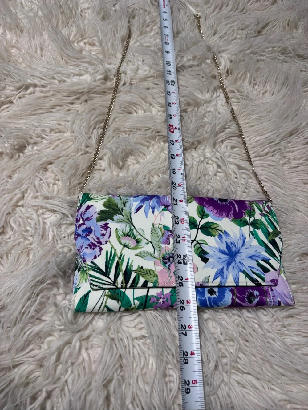 Talbots floral envelope crossbody bag Leather Trim And Chain Link Strap